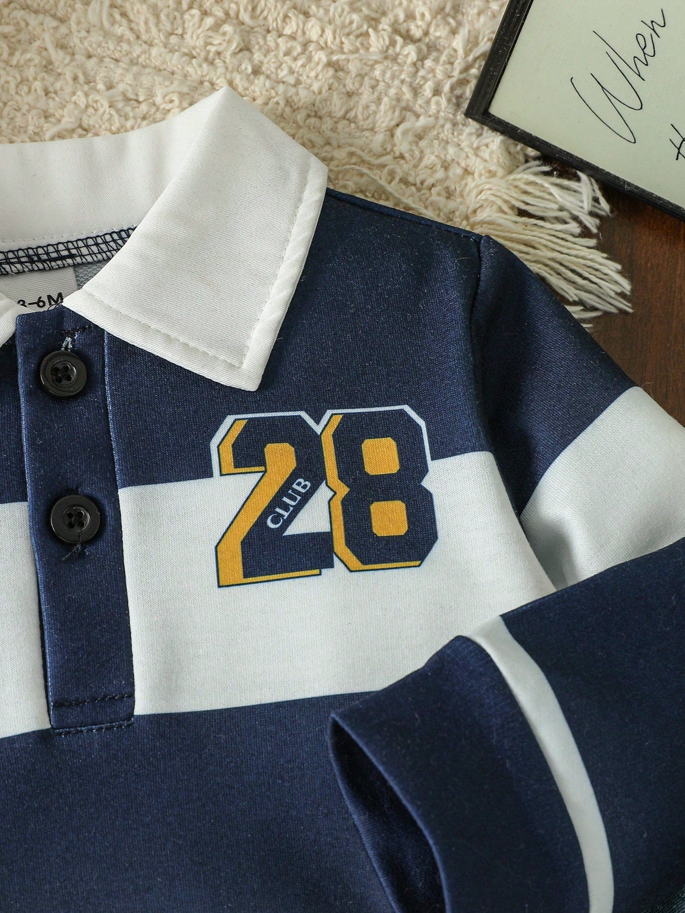 Playful Pals 2pcs/Set Baby Boy Casual Navy And White Striped Polo Shirt & Denim Jeans Autumn Back-To-School Preppy Page Boy Outfit Infant Sports Collegiate Set