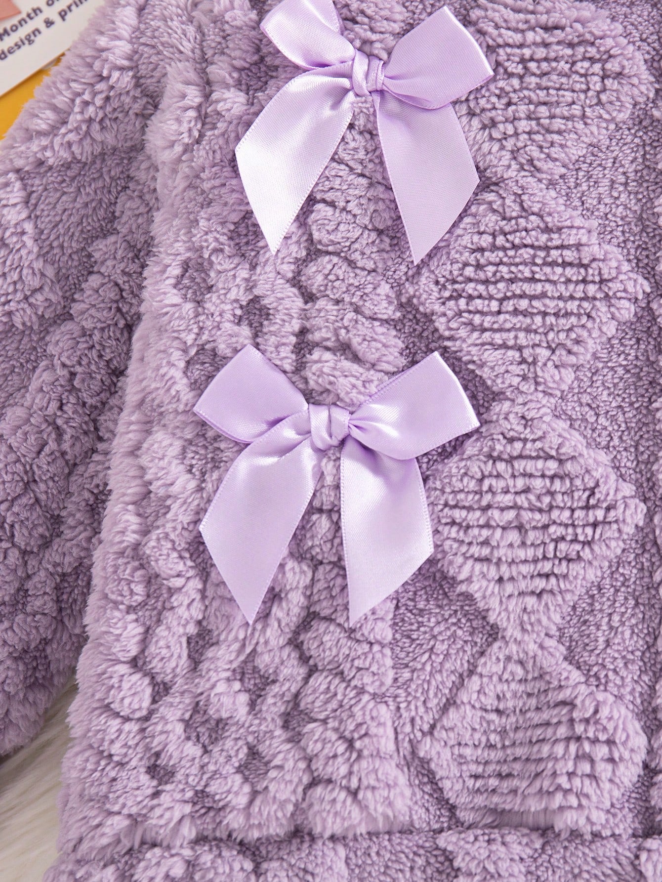 Playful Pals 2pcs/Set Baby Girl Winter Plush Wheat Ear Jacquard Hooded Sweatshirt Slim Fit Long Pants Color Block Baby Doll Vacation Cute Purple Black