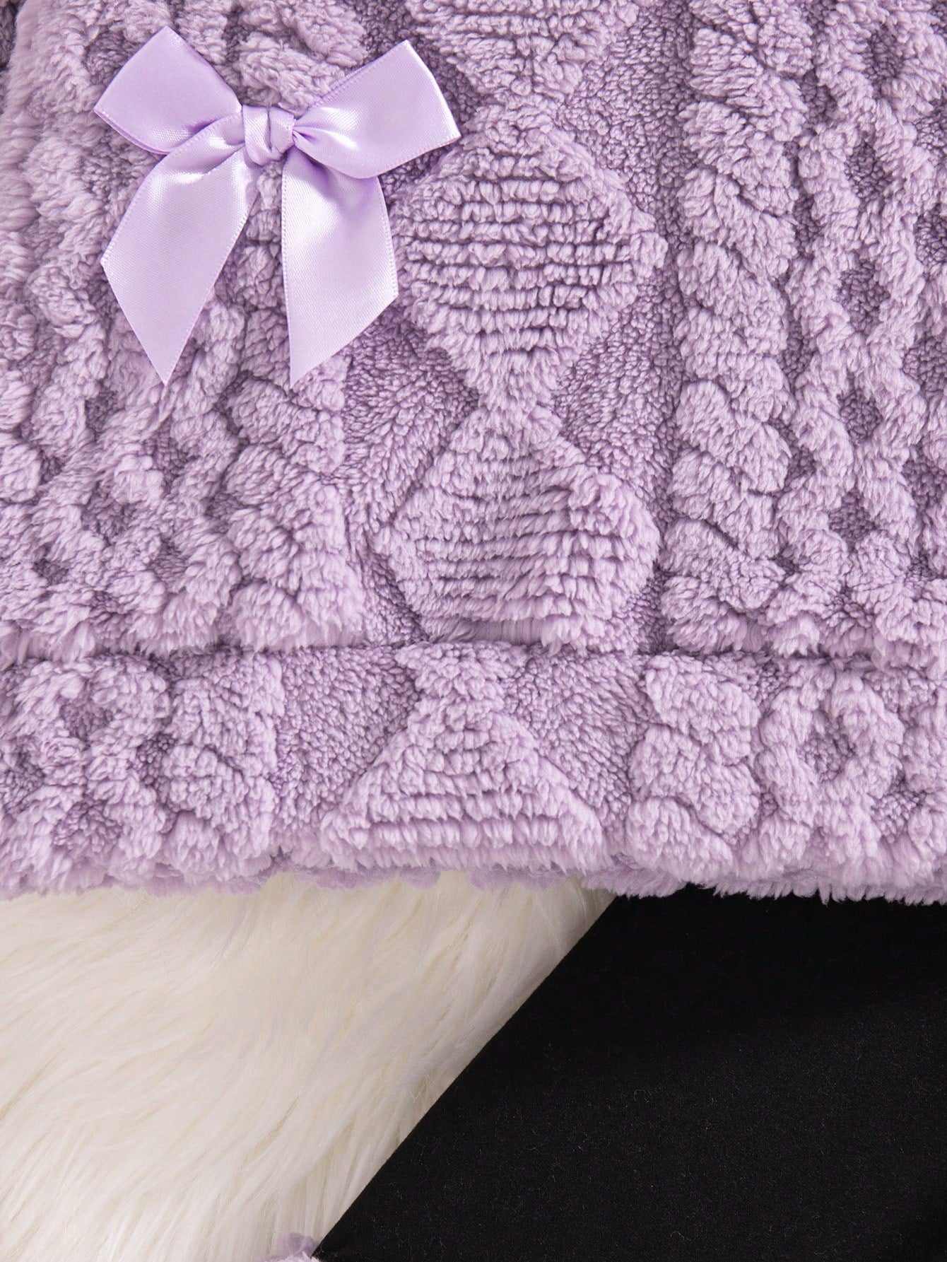 Playful Pals 2pcs/Set Baby Girl Winter Plush Wheat Ear Jacquard Hooded Sweatshirt Slim Fit Long Pants Color Block Baby Doll Vacation Cute Purple Black