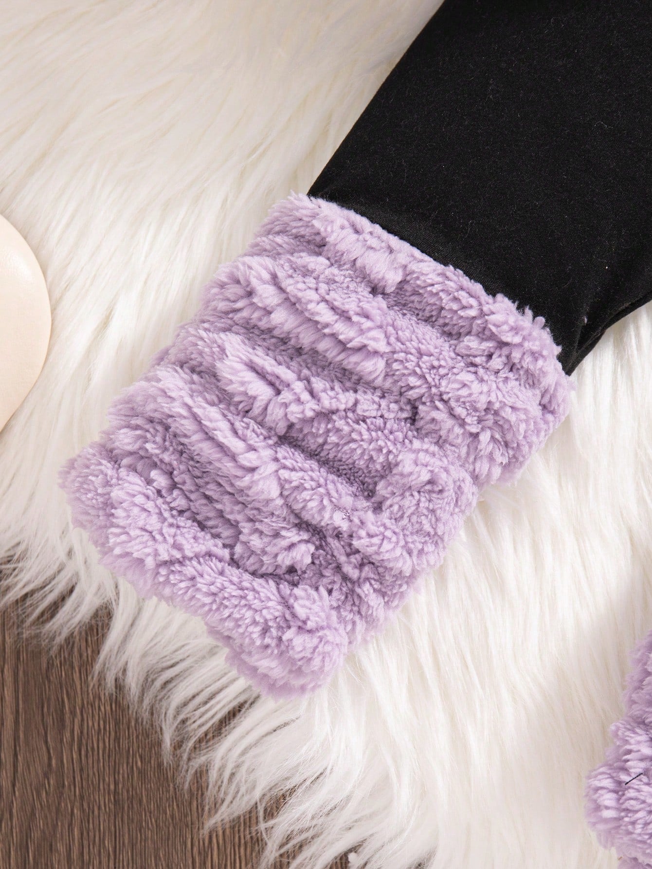 Playful Pals 2pcs/Set Baby Girl Winter Plush Wheat Ear Jacquard Hooded Sweatshirt Slim Fit Long Pants Color Block Baby Doll Vacation Cute Purple Black