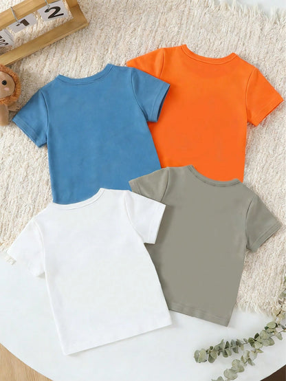 Playful Pals 3pcs Newborn Baby Boy Infant Toddler 6M-3Y Dinosaur Print Soft Knit Round Neck Short Sleeve T-Shirt White Summer Casual Cute Carrer Day Daily Wear