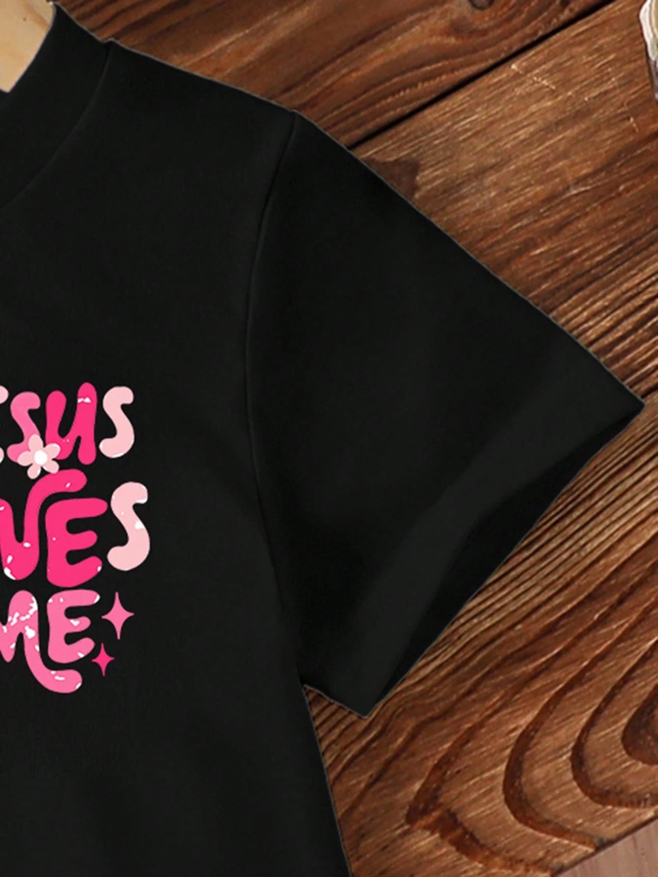 Playful Pals Baby Girls Cute Jesus Loves Me Floral Print Round Neck Short Sleeve Casual T-Shirt