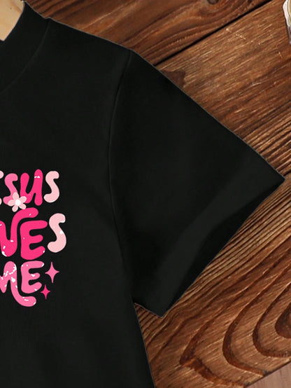 Playful Pals Baby Girls Cute Jesus Loves Me Floral Print Round Neck Short Sleeve Casual T-Shirt