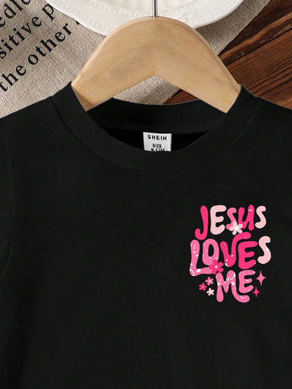 Playful Pals Baby Girls Cute Jesus Loves Me Floral Print Round Neck Short Sleeve Casual T-Shirt