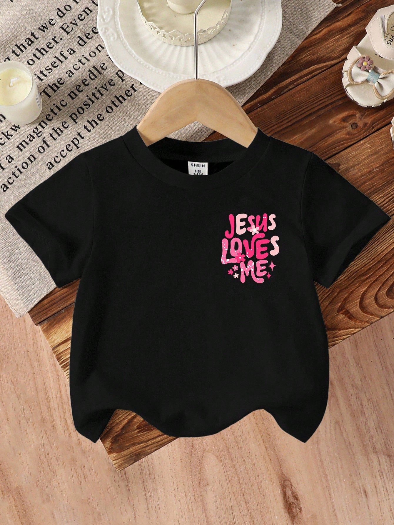 Playful Pals Baby Girls Cute Jesus Loves Me Floral Print Round Neck Short Sleeve Casual T-Shirt