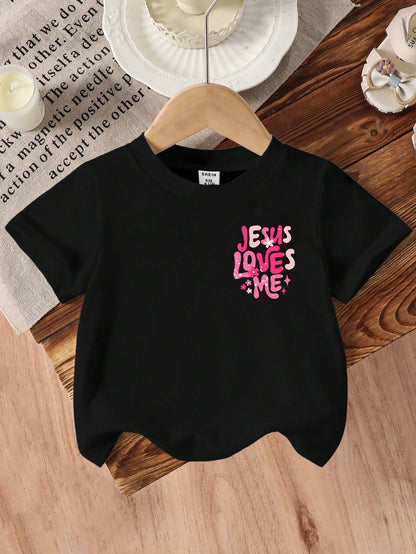 Playful Pals Baby Girls Cute Jesus Loves Me Floral Print Round Neck Short Sleeve Casual T-Shirt