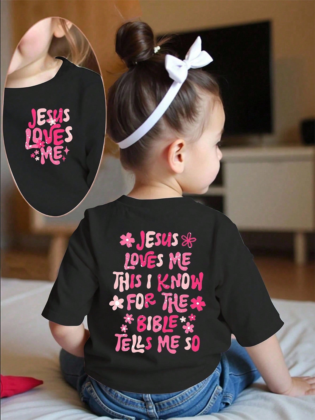 Playful Pals Baby Girls Cute Jesus Loves Me Floral Print Round Neck Short Sleeve Casual T-Shirt