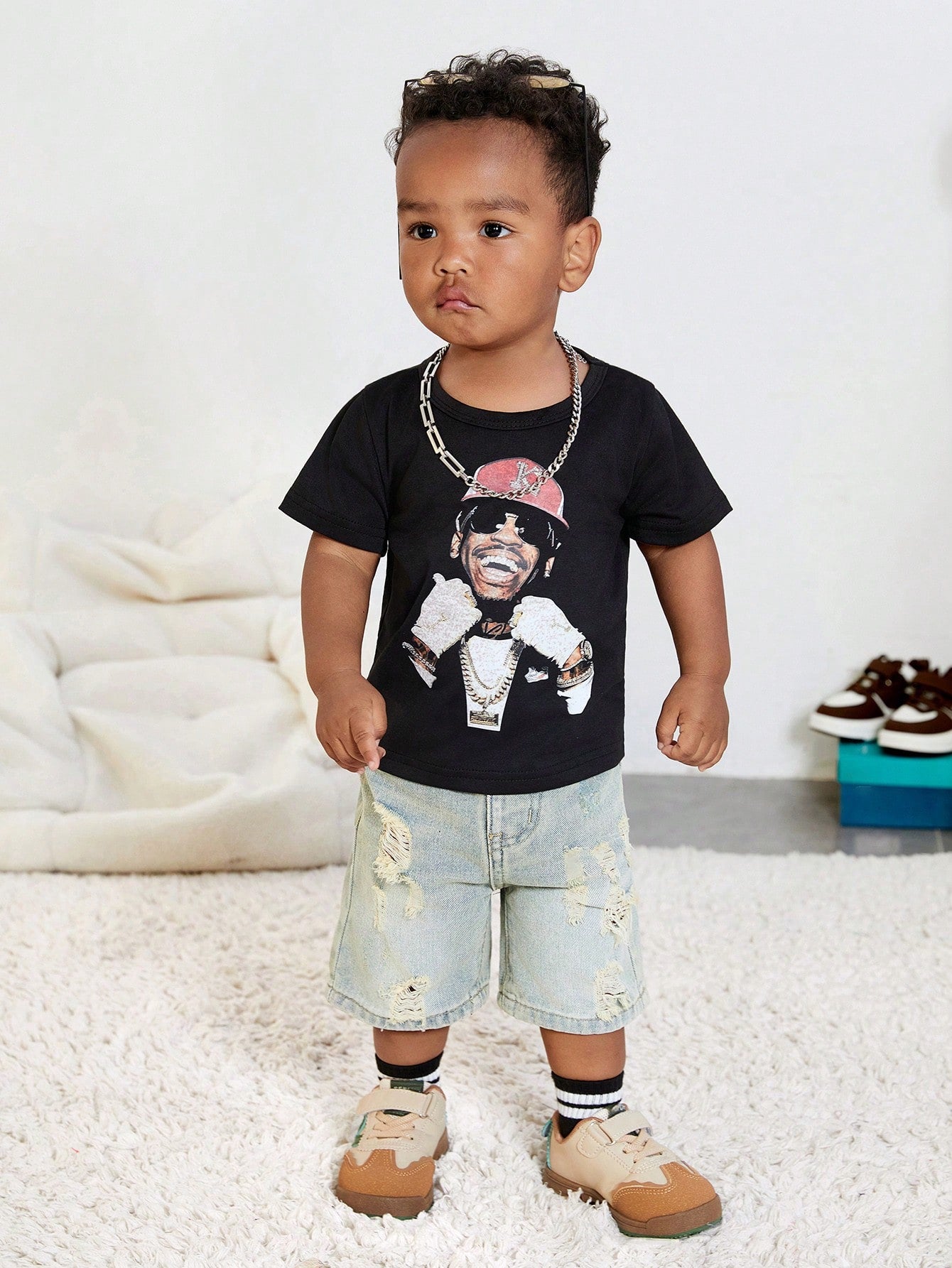 Playful Pals Baby Unisex Vintage Urban Street Ripped Long Denim Shorts,Aqua Blue,Summer,Casual,Elastic Waist,Decorative&Practical Pockets,Retro Heavy Wash,Whiskers