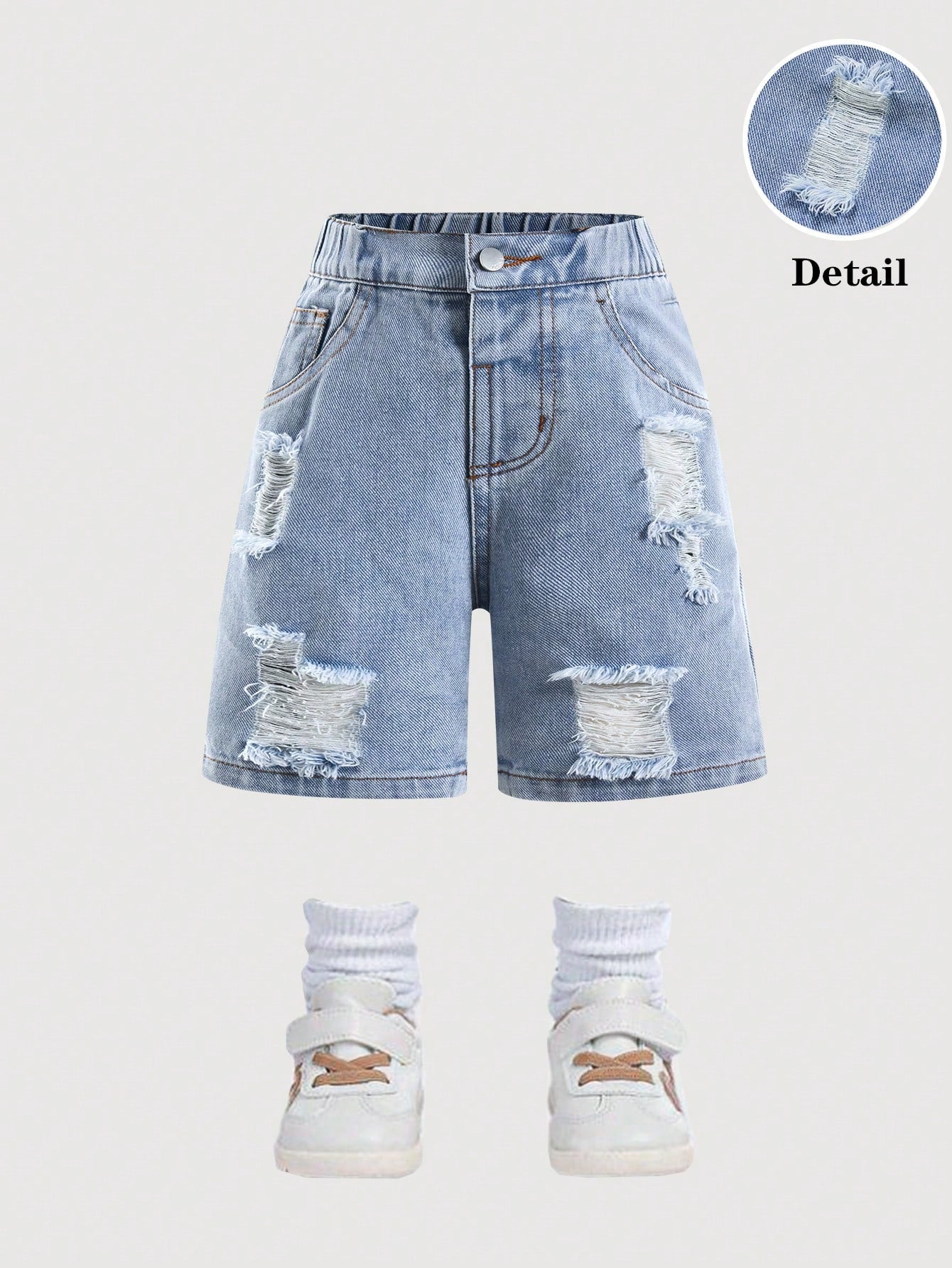 Playful Pals Baby Unisex Vintage Urban Street Ripped Long Denim Shorts,Aqua Blue,Summer,Casual,Elastic Waist,Decorative&Practical Pockets,Retro Heavy Wash,Whiskers