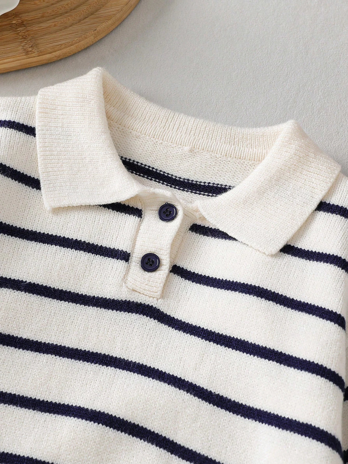 Playful Pals Boys (Small) Sweater With Turn-Down Collar, Long Sleeve, Striped Color Block Design, Suitable For Spring, Autumn, Winter, Autumn/Winter Seasons