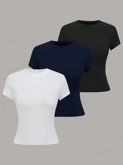 Plivvot Women Casual Solid Color Short Sleeve T-Shirt, Versatile