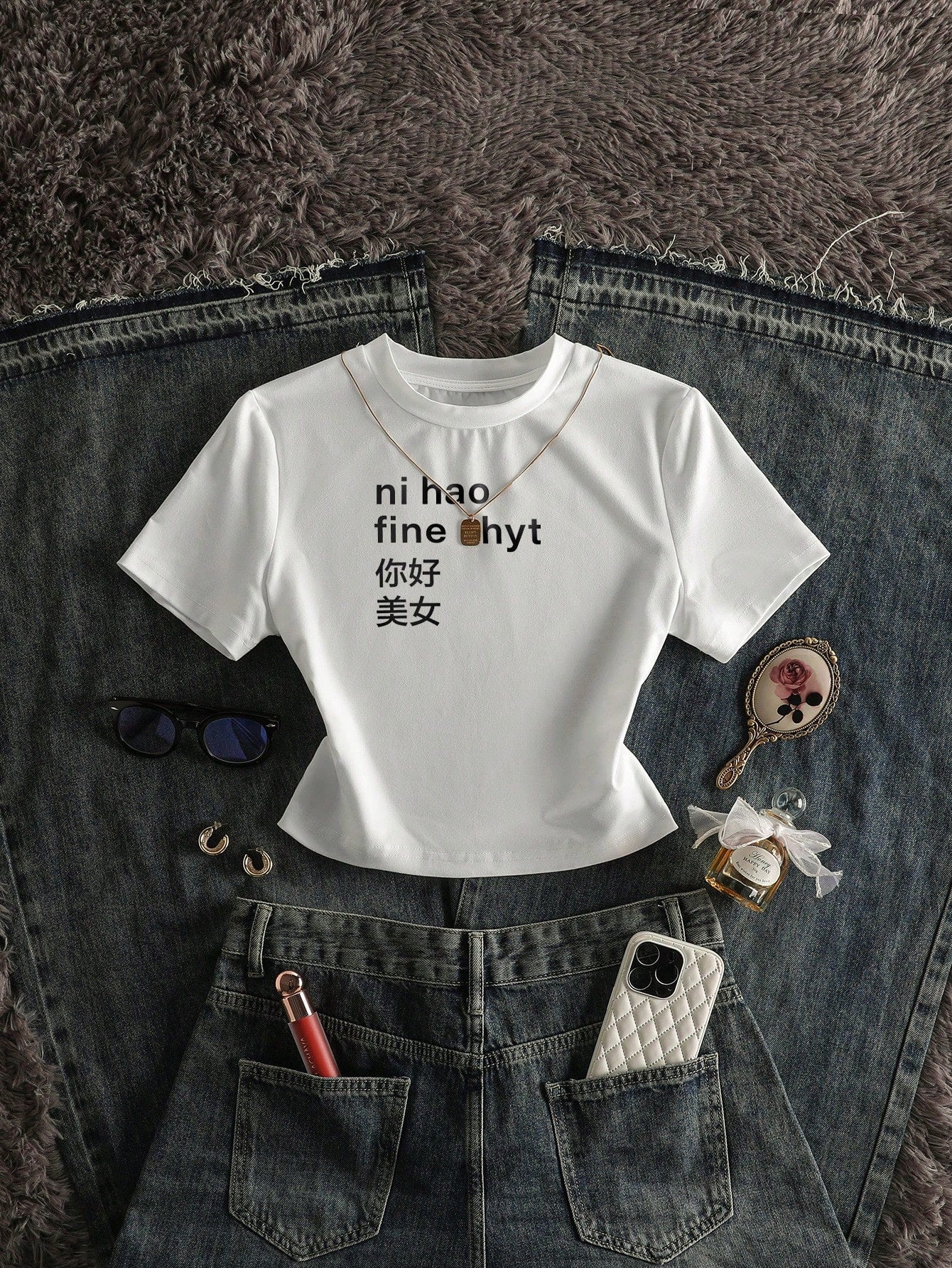 Plus Size Women Funny Print Short Sleeve Fitted T-Shirt