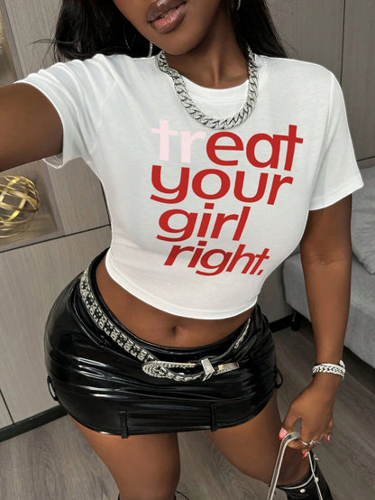 Plus Size Women Funny Print Short Sleeve Fitted T-Shirt