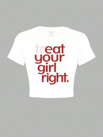 Plus Size Women Funny Print Short Sleeve Fitted T-Shirt