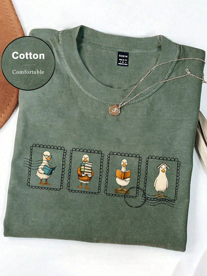 Plus Size Women's Casual Cartoon Print Round Neck Short Sleeve T-Shirt