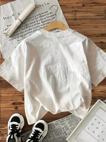 Plus Size Women's T-Shirt, Simple Style Short-Sleeved Round Neck Solid Color Crab Print T-Shirt. White Summer Casual