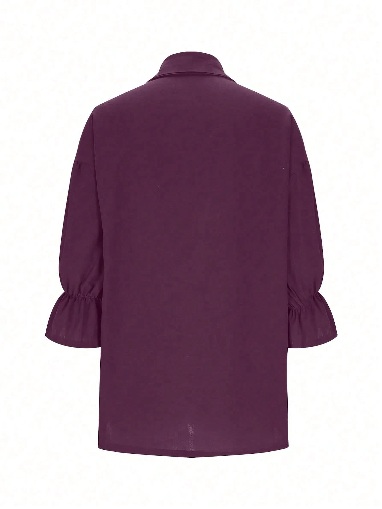 Plus Size Women Solid Color Collar Puff Sleeve Top