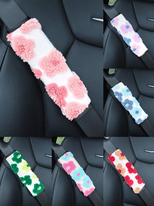 Plush Flower Car Seat Belt Shoulder Pad, Soft And Breathable Seat Belt Protector, Women's Car Accessory