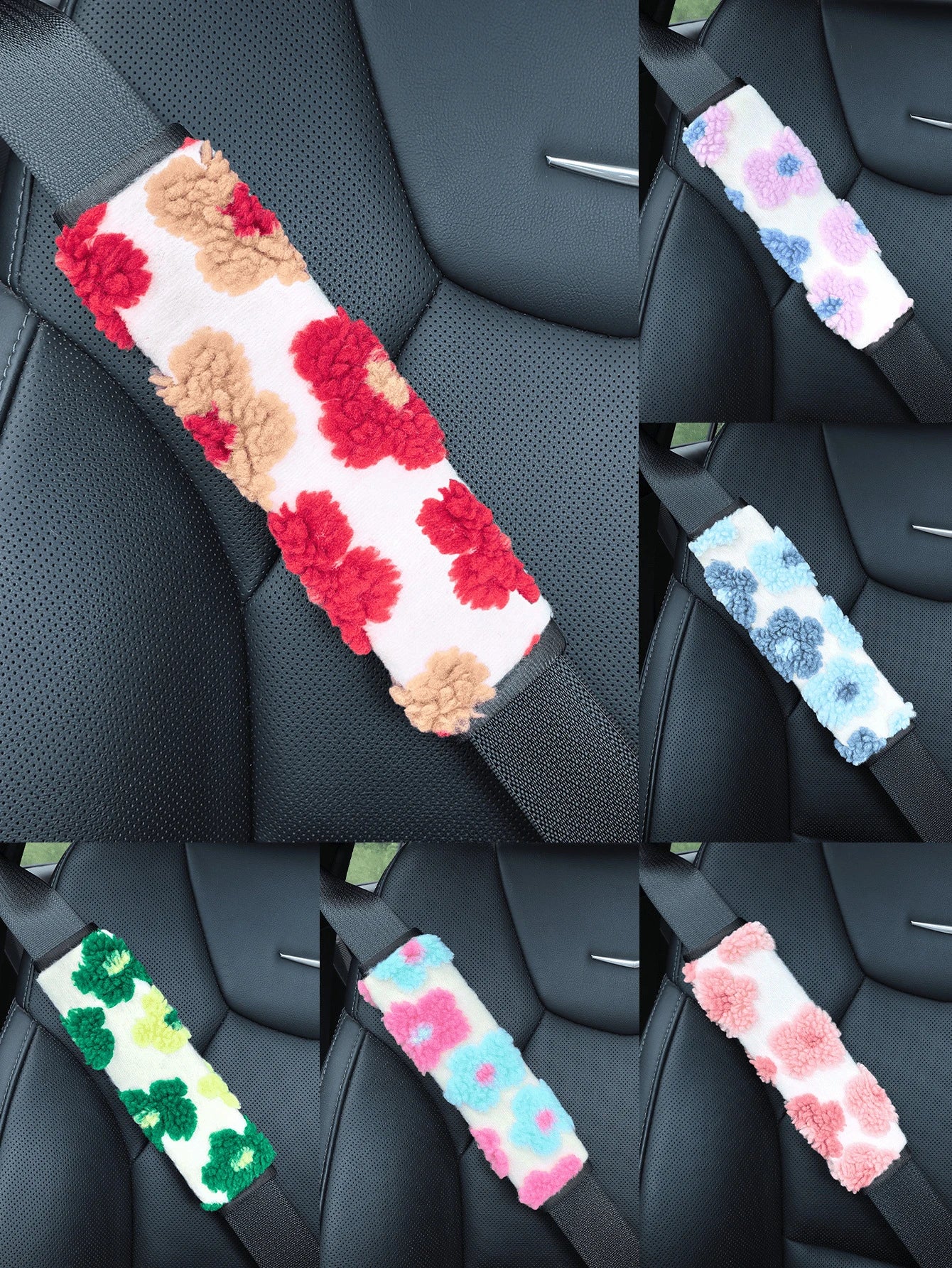 Plush Flower Car Seat Belt Shoulder Pad, Soft And Breathable Seat Belt Protector, Women's Car Accessory