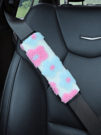 Plush Flower Car Seat Belt Shoulder Pad, Soft And Breathable Seat Belt Protector, Women's Car Accessory