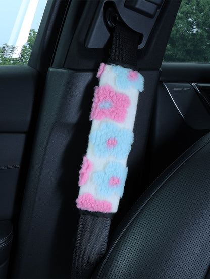 Plush Flower Car Seat Belt Shoulder Pad, Soft And Breathable Seat Belt Protector, Women's Car Accessory