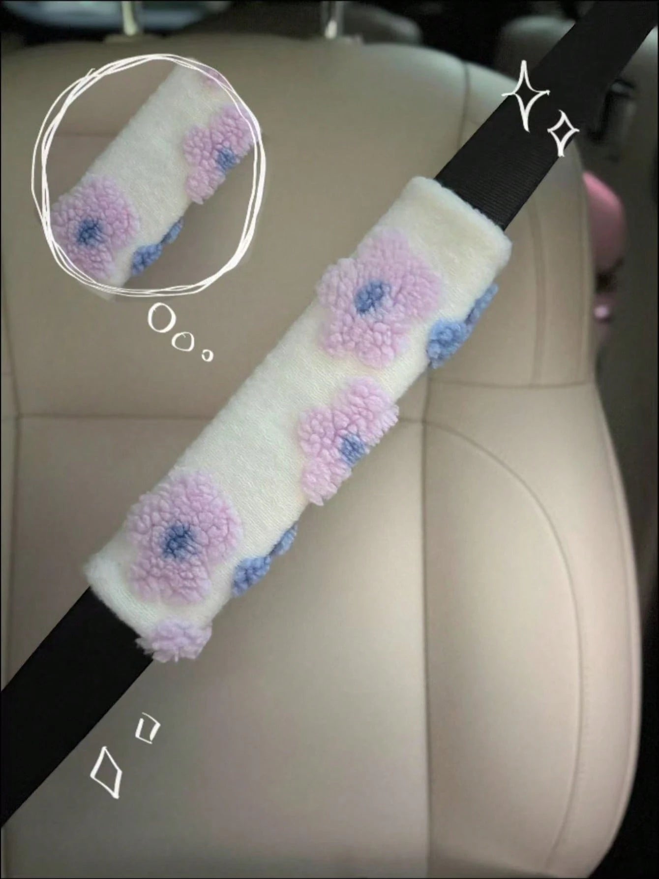 Plush Flower Car Seat Belt Shoulder Pads, Soft & Breathable Safety Belt Protector,Car Accessories Women