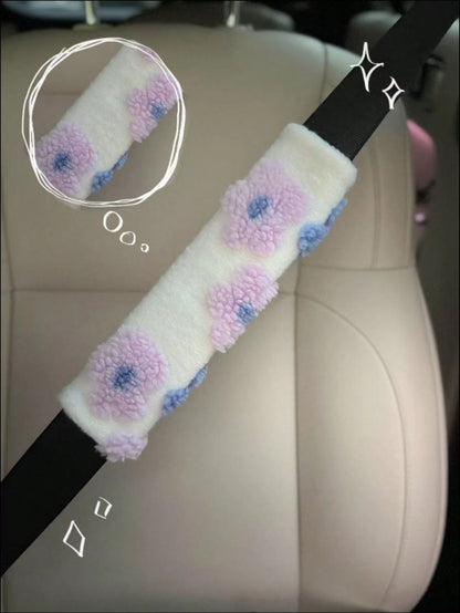 Plush Flower Car Seat Belt Shoulder Pads, Soft & Breathable Safety Belt Protector,Car Accessories Women