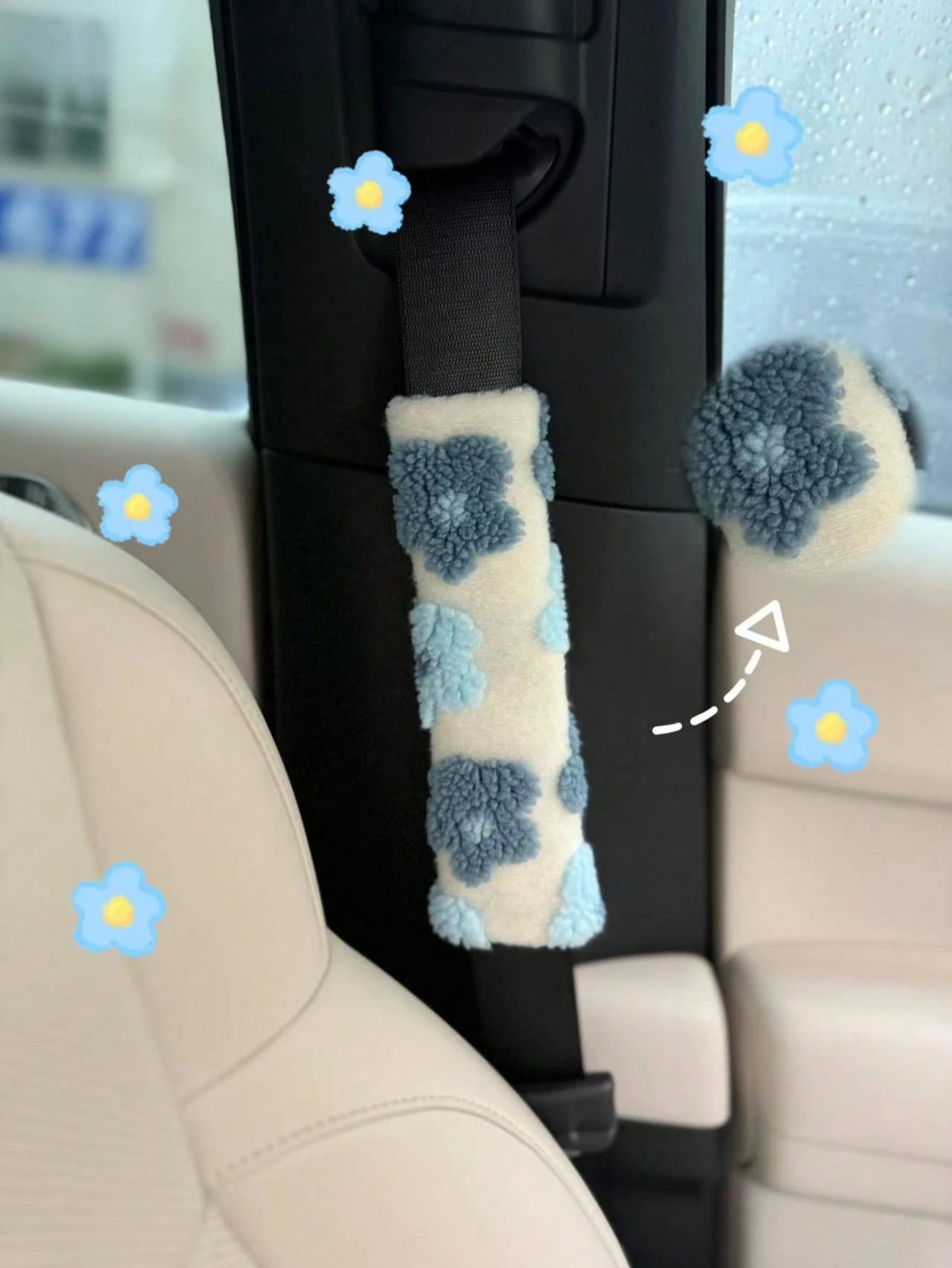 Plush Flower Car Seat Belt Shoulder Pads, Soft & Breathable Safety Belt Protector,Car Accessories Women