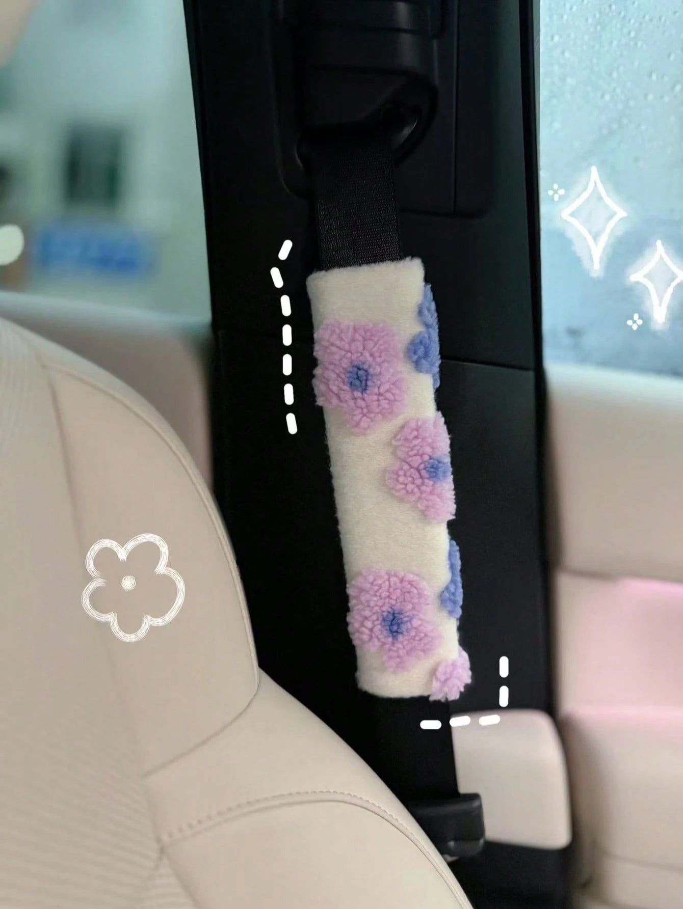 Plush Flower Car Seat Belt Shoulder Pads, Soft & Breathable Safety Belt Protector,Car Accessories Women