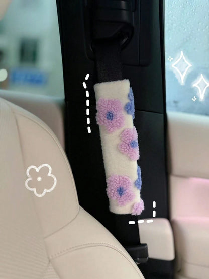 Plush Flower Car Seat Belt Shoulder Pads, Soft & Breathable Safety Belt Protector,Car Accessories Women
