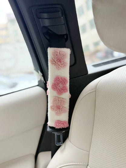 Plush Flower Car Seat Belt Shoulder Pads, Soft & Breathable Safety Belt Protector,Car Accessories Women