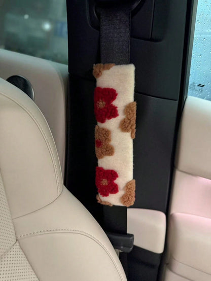 Plush Flower Car Seat Belt Shoulder Pads, Soft & Breathable Safety Belt Protector,Car Accessories Women