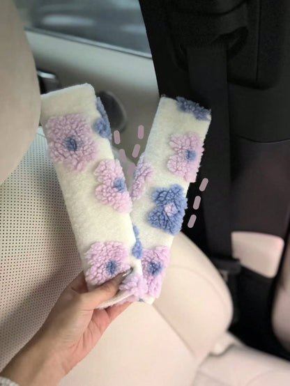 Plush Flower Car Seat Belt Shoulder Pads, Soft & Breathable Safety Belt Protector,Car Accessories Women