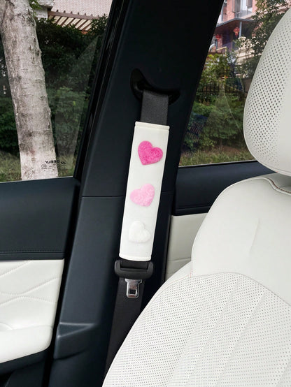 Plush Heart-Shaped Car Seat Belt Shoulder Pad, Car Seat Belt Shoulder Cover, Creative Women's Car Shoulder Pad Decorative Accessory