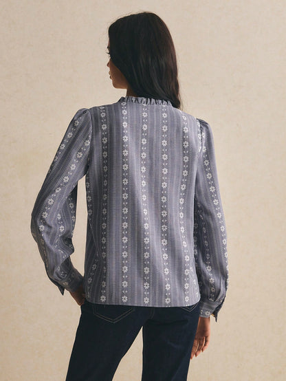 Poéselle Women's Long Sleeve Printed Sweet Elegant Elegant Blouse