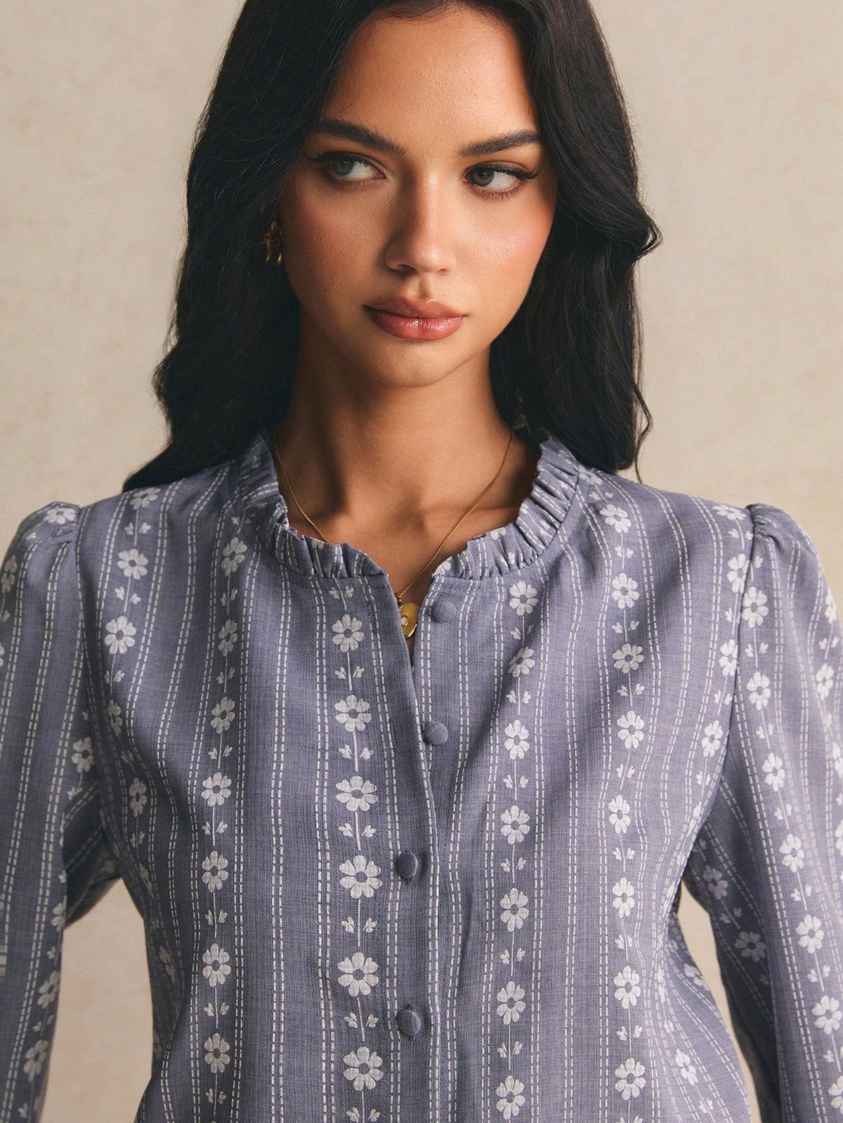 Poéselle Women's Long Sleeve Printed Sweet Elegant Elegant Blouse