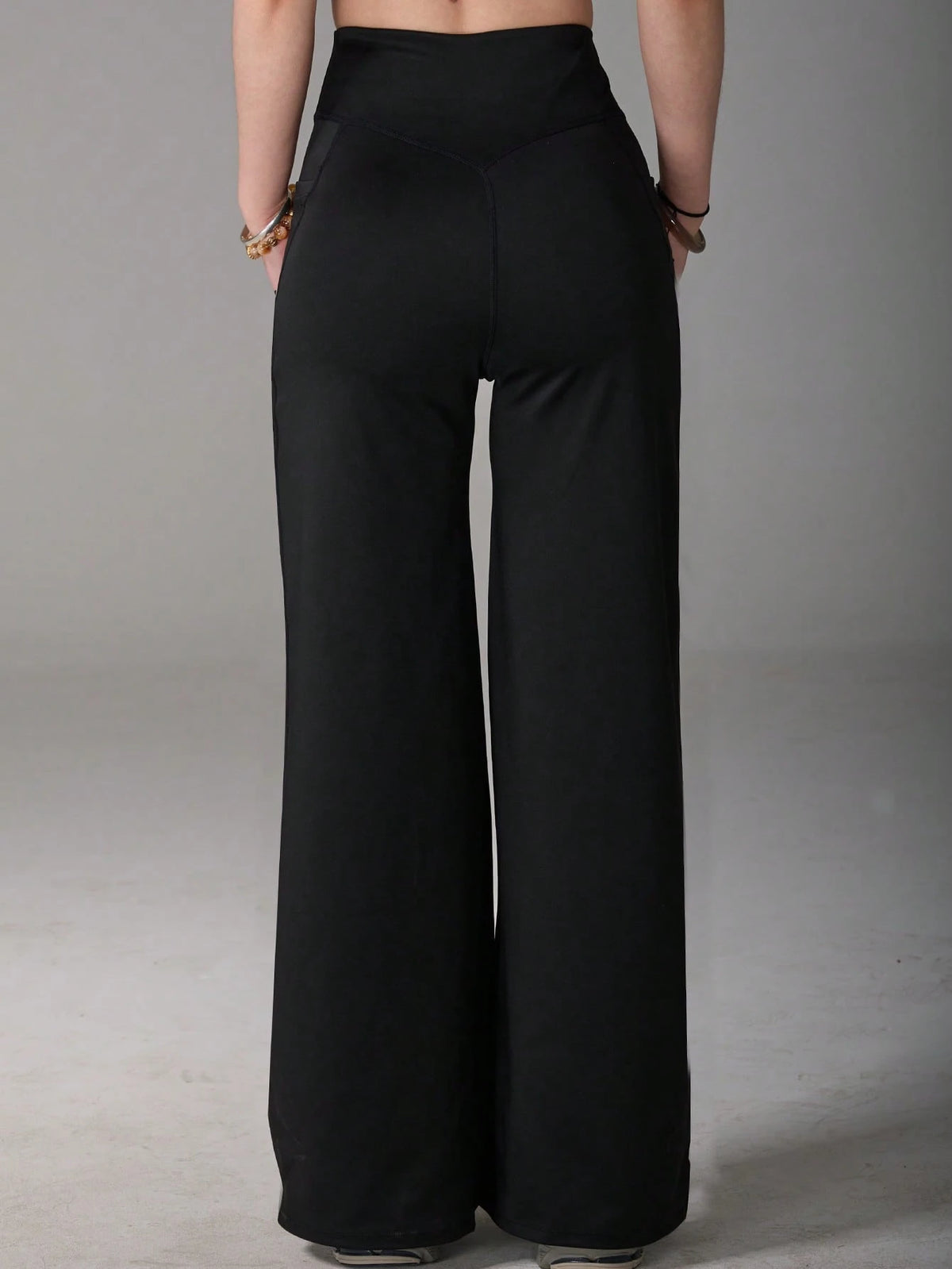 Pocket, Tummy Control, Butt Lifting Wide Leg Pants, Comfortable Sports Casual Leggings, High Stretch Flare Commuting Yoga Pants Black Vacation
