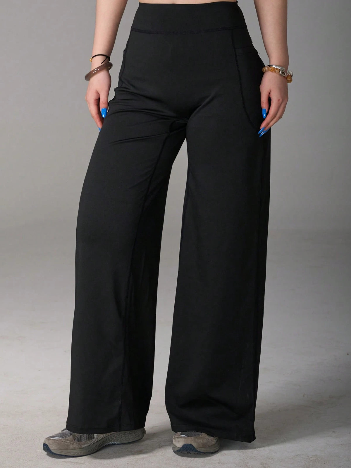 Pocket, Tummy Control, Butt Lifting Wide Leg Pants, Comfortable Sports Casual Leggings, High Stretch Flare Commuting Yoga Pants Black Vacation
