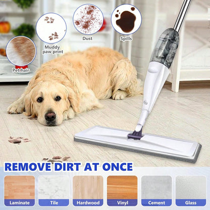 POKEPIC Spray Mop And Three Washable Pads | Water-Spraying Flat Mop, Household All-Purpose Floor Cleaner, Dry And Wet Dual-Purpose, Suitable For Hardwood, Laminate, Tiles, Ceramics