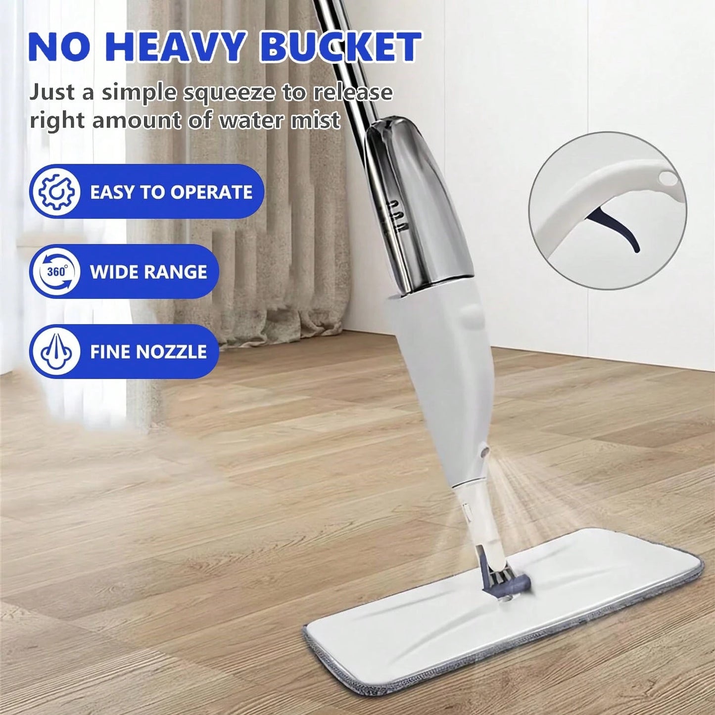 POKEPIC Spray Mop And Three Washable Pads | Water-Spraying Flat Mop, Household All-Purpose Floor Cleaner, Dry And Wet Dual-Purpose, Suitable For Hardwood, Laminate, Tiles, Ceramics