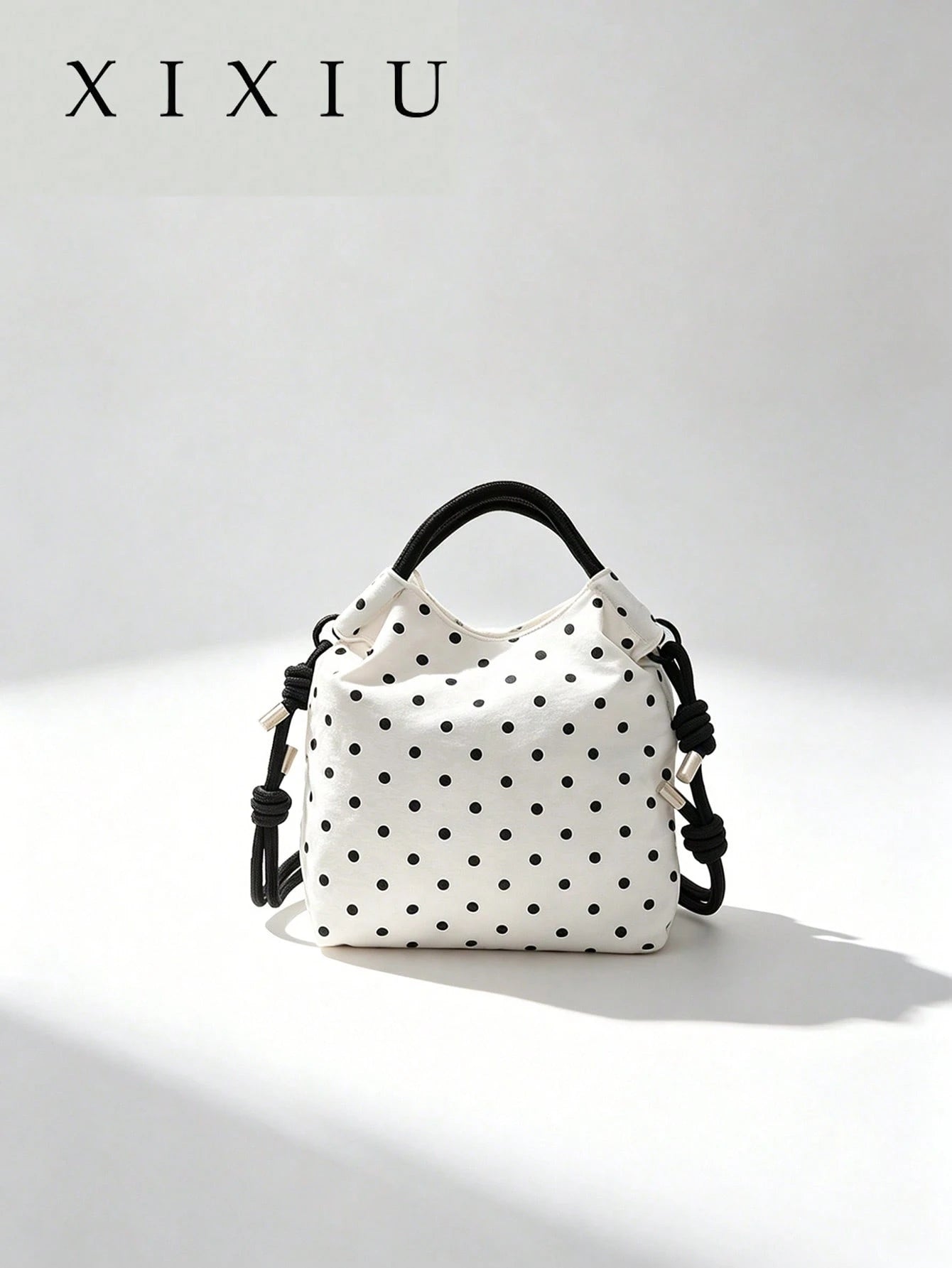 Polka Dot Nylon Drawstring Tote Bag, Women's Daily Casual Mini Handbag