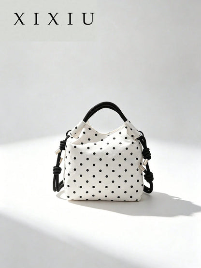 Polka Dot Nylon Drawstring Tote Bag, Women's Daily Casual Mini Handbag