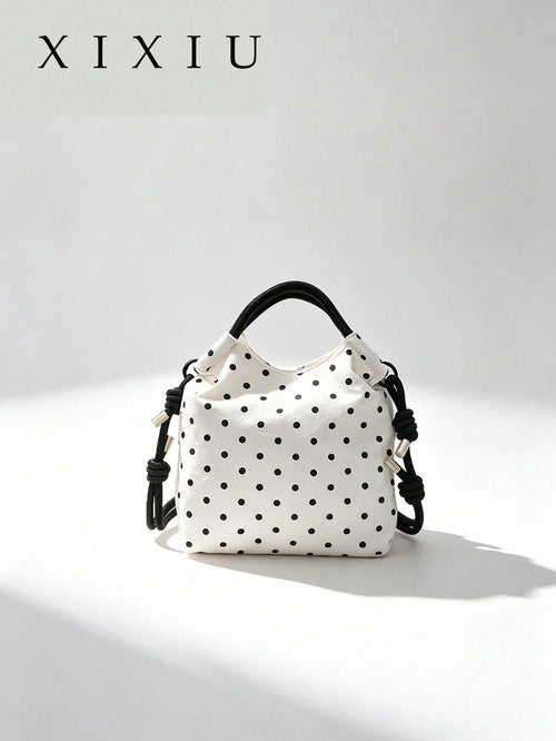 Polka Dot Nylon Drawstring Tote Bag, Women's Daily Casual Mini Handbag