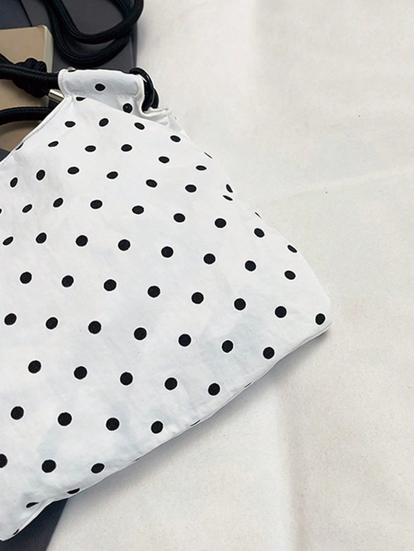 Polka Dot Nylon Drawstring Tote Bag, Women's Daily Casual Mini Handbag
