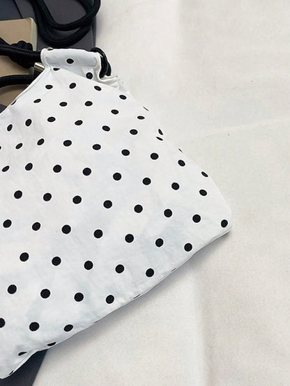 Polka Dot Nylon Drawstring Tote Bag, Women's Daily Casual Mini Handbag