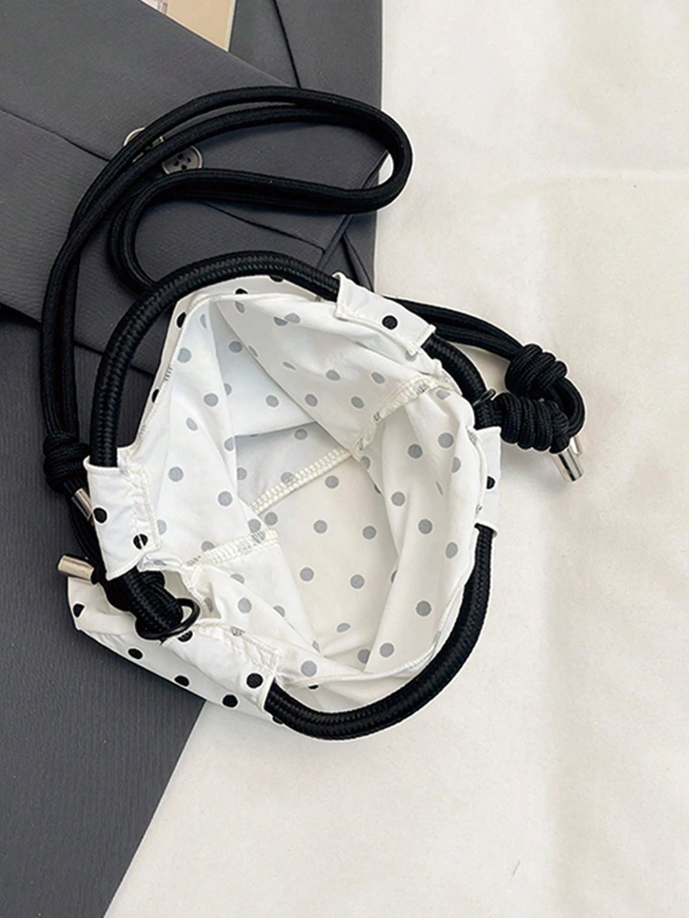 Polka Dot Nylon Drawstring Tote Bag, Women's Daily Casual Mini Handbag