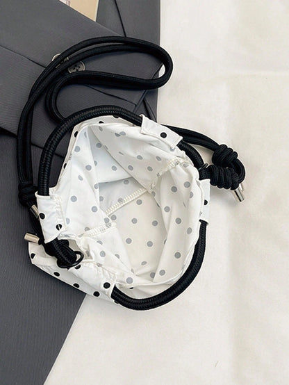 Polka Dot Nylon Drawstring Tote Bag, Women's Daily Casual Mini Handbag