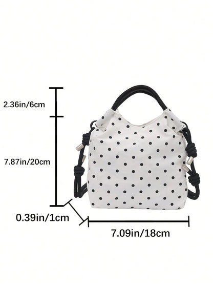 Polka Dot Nylon Drawstring Tote Bag, Women's Daily Casual Mini Handbag