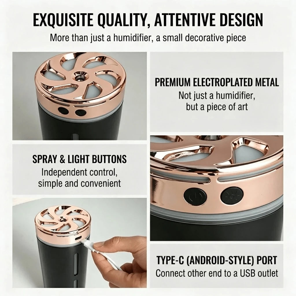 Portable 300ml Rechargeable Car Humidifier, Portable High-Mist Air Purifier, Aroma Diffuser, With Colored LED Night Light. Suitable For Home, Office, And Other Home Essentials. Also Suitable For Car A