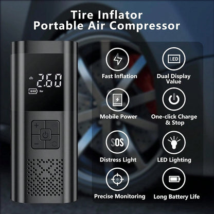Portable Air Compressor With Tire Inflator, LED Flashlight And Tire Pressure Gauge, Suitable For Cars, SUVs, Motorcycles, Bicycles And Balls